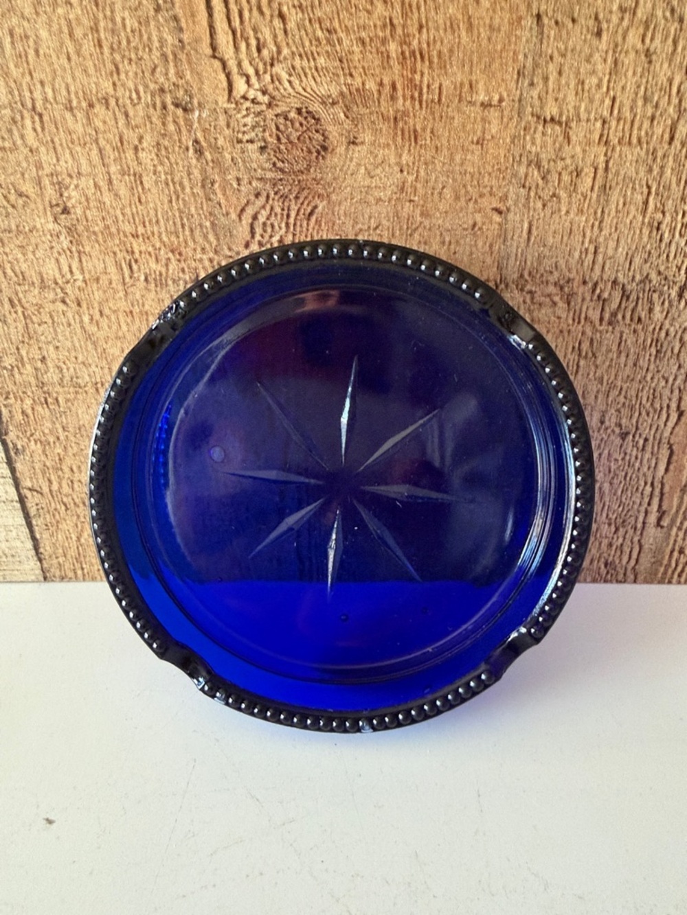 Vintage Cobalt Blue Glass Ashtray